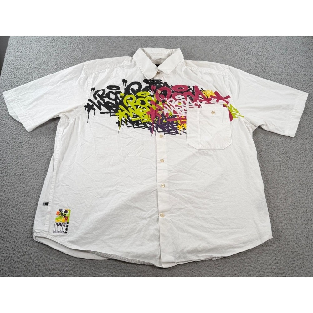 Rocawear Shirt Men 3XL White Short Sleeve Collared Button Up Pocket Hiphop Y2K